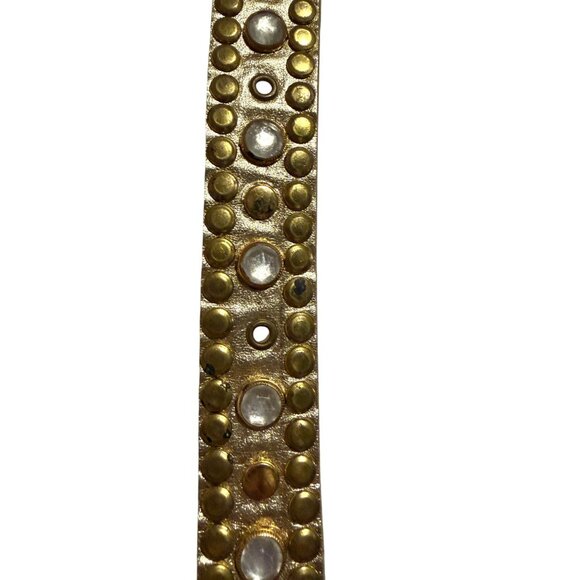 Vintage Studded Leather Belt L Gold Copper Silver Tones Rhinestones Western - Picture 6 of 6